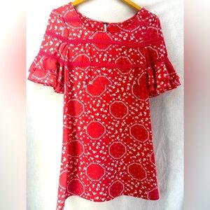 Free People Coral Pink Floral Garden Shift Mini Dress Size 4 Boho Beach Chic